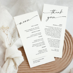 Menu Élégant minimaliste Merci Mariage moderne
