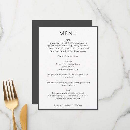 Menu Élégant Minimaliste Moderne Mariage Simple Dîner B (Devant/Arrière en situation)