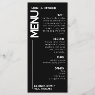 Menu Élégant minimaliste musulman noir blanc Mariage