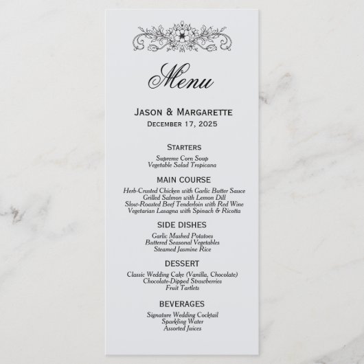 Menu Elegant Modern Black and White Wedding (Voorkant)