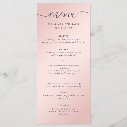 Menu Elegant Modern Blush Pink Grey Wedding (Voorkant)