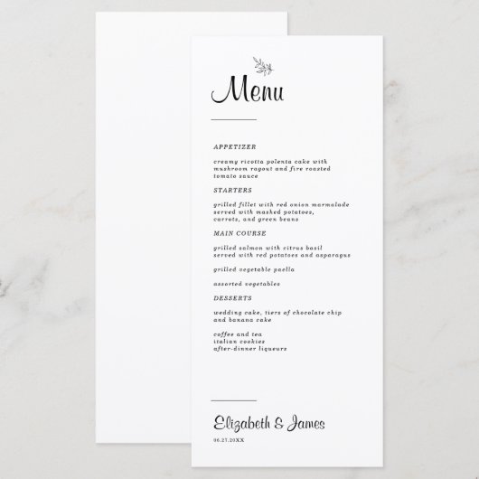 Menu Elegant Modern Rustic Wedding (Voorkant / Achterkant)