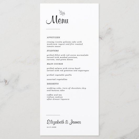 Menu Elegant Modern Rustic Wedding (Voorkant)