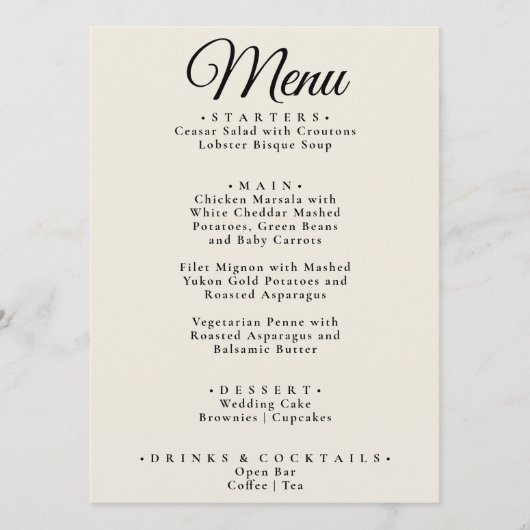 Menu Elégant moderne Black Cream Bold Retro Mariage (Devant)