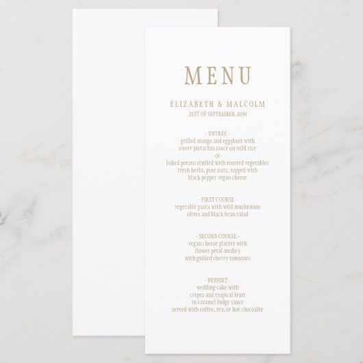 Menu Élégant moderne blanc Mariage simple (Devant / Derrière)
