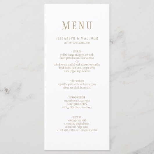 Menu Élégant moderne blanc Mariage simple (Devant)