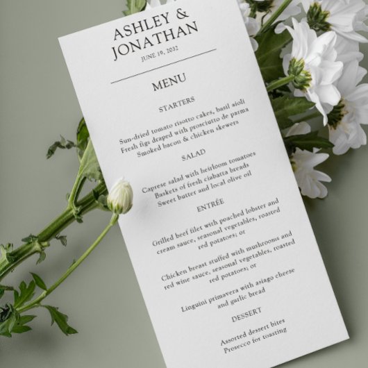Menu Élégant Moderne Éléments simples Mariage