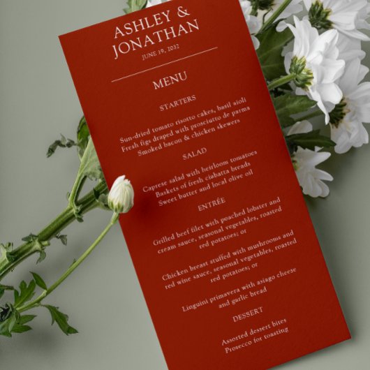 Menu Élégant Moderne Éléments simples Mariage