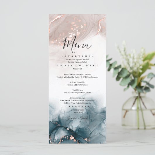 Menu Élégant moderne Encre d'alcool Or Blush Bleu Minim (Debout devant)