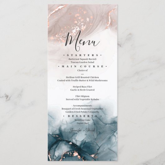 Menu Élégant moderne Encre d'alcool Or Blush Bleu Minim (Devant)