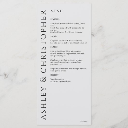 Menu Élégant moderne fumée Mariage noir (Devant)