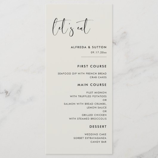 Menu Élégant moderne Lumière vert Sage mangeons mariage (Devant)