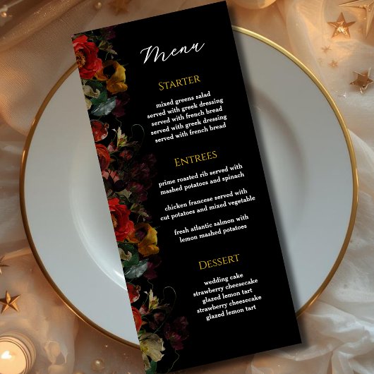 Menu Élégant moderne moody fleurs mariage