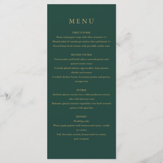 Menu élégant moderne simple vert émeraude et or (Devant)