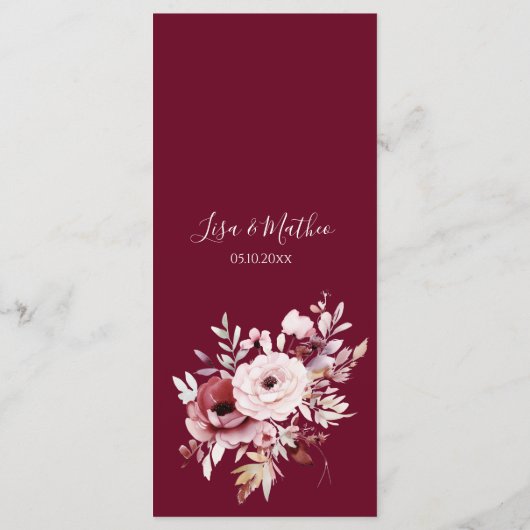 Menu Elegant Monogram Floral Wedding Double-Sided (Dos)