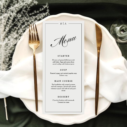 Menu Elegant Monogram Handwriting Wedding Dinner 