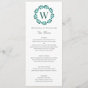 Menu Élégant Monogramme Botanique Vert Mariage Turquois