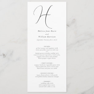Menu Élégant Monogramme Chic Classique Mariage Noir Bla