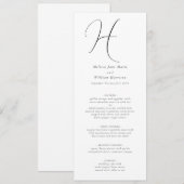 Menu Élégant Monogramme Chic Classique Mariage Noir Bla (Devant / Derrière)