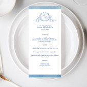 Menu Elégant Monogramme classique Aquarelle bleue, Mari