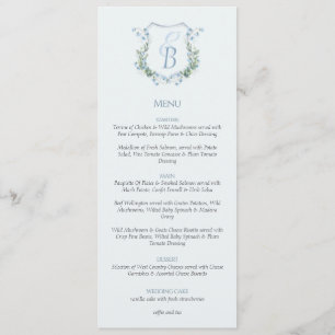 Menu Élégant Monogramme de Blason Floral de Mariage