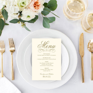 Menu Élégant Monogramme de Mariage à Décor de Rouleaux
