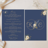 Menu Élégant Monogramme d'or moderne Mariage bleu marin