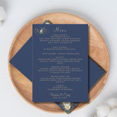 Menu Élégant Monogramme d'or moderne Mariage bleu marin