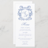 Menu Élégant Monogramme Dusty Blue Crest Mariage (Devant / Derrière)