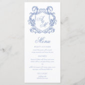Menu Élégant Monogramme Dusty Blue Crest Mariage (Devant)