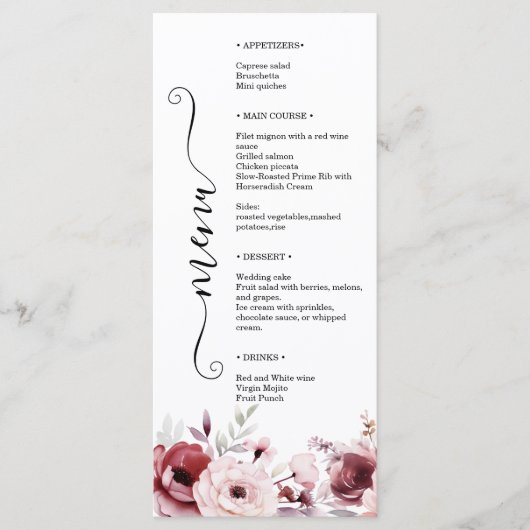 Menu Élégant Monogramme Floral Mariage Double Face (Devant)