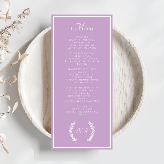 Menu Élégant Monogramme floral minimal Purple Lavande