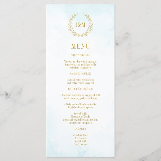 Menu Élégant Monogramme minimaliste Classique Turquoise (Devant)