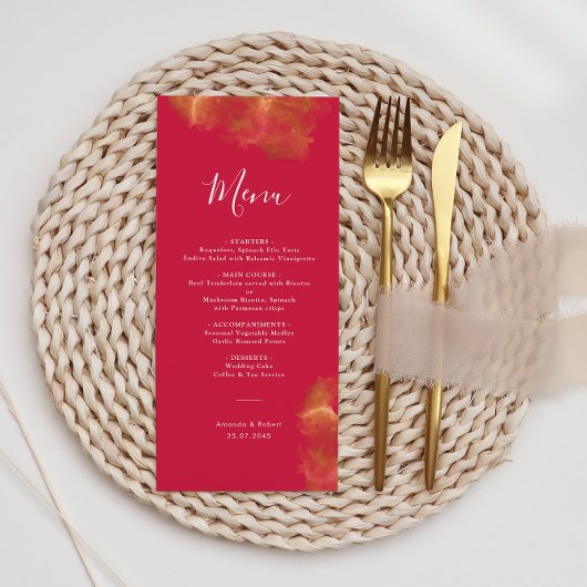 Menu Élégant Monogramme or rouge rose Mariage magenta