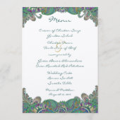 Menu Élégant Monogramme Paisley Paon Couleurs Mariage (Dos)