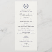 Menu Élégant Monogramme Wreath Navy Mariage de crème (Devant)