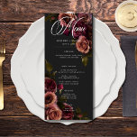 Menu Elégant Moody Muted Rust & Burgundy Floral Mariage<br><div class="desc">Laissez-vous tenter par l'élégance intemporelle de votre fête d'inspiration gothique grâce à notre menu mariage long et captivant. Un arrière - plan noir doux est la toile parfaite pour un bouquet captivant mais sobre. Imaginez un coin de fleurs roses muettes, où la rouille douce rouille et les riches teintes bordeaux...</div>