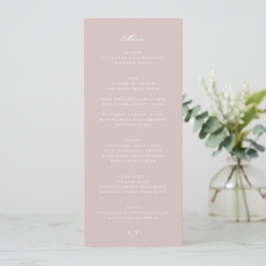 Menu Élégant Musk rose blanc Monogramme Mariage (Debout devant)
