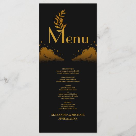 Menu Élégant mystique nuages d'or noir Mariage de lune (Dos)