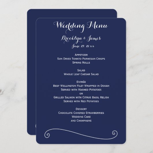 Menu Elegant Navy Blue and White Wedding (Voorkant / Achterkant)