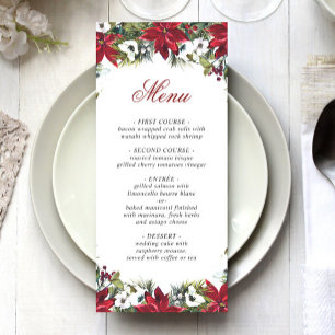 Menu Élégant Noël Rouge Poinsettia Mariage Dîner Me