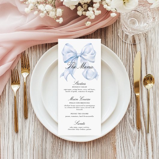 Menu Élégant Nœud Bleu Ruban Coquette