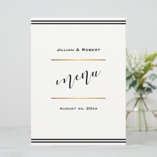 Menu Élégant Noir avec Mariage Or (Debout devant)