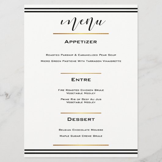 Menu Élégant Noir avec Mariage Or (Dos)