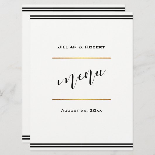 Menu Élégant Noir avec Mariage Or (Devant / Derrière)