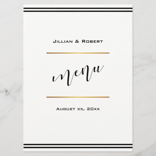 Menu Élégant Noir avec Mariage Or (Devant)