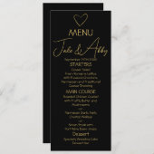 Menu Élégant noir brillant amour Mariage de coeur noir (Devant / Derrière)