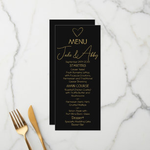Menu Élégant noir brillant amour Mariage de coeur noir