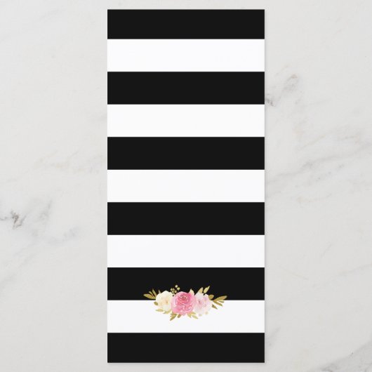 Menu Élégant Noir Confetti Mariage Floral rose (Dos)