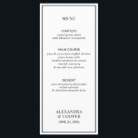 Menu Élégant noir et blanc<br><div class="desc">Un élégant menu noir et blanc est parfait pour un mariage classique ou minimaliste. Personnalisez simplement le texte et les détails. Correspond aux éléments de la suite moderne Mariage noir et blanc.</div>